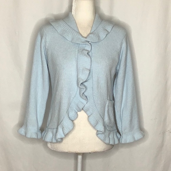 Softies Sweaters - Softies Baby Blue Chenille Ruffle Cardigan Sweater Size S